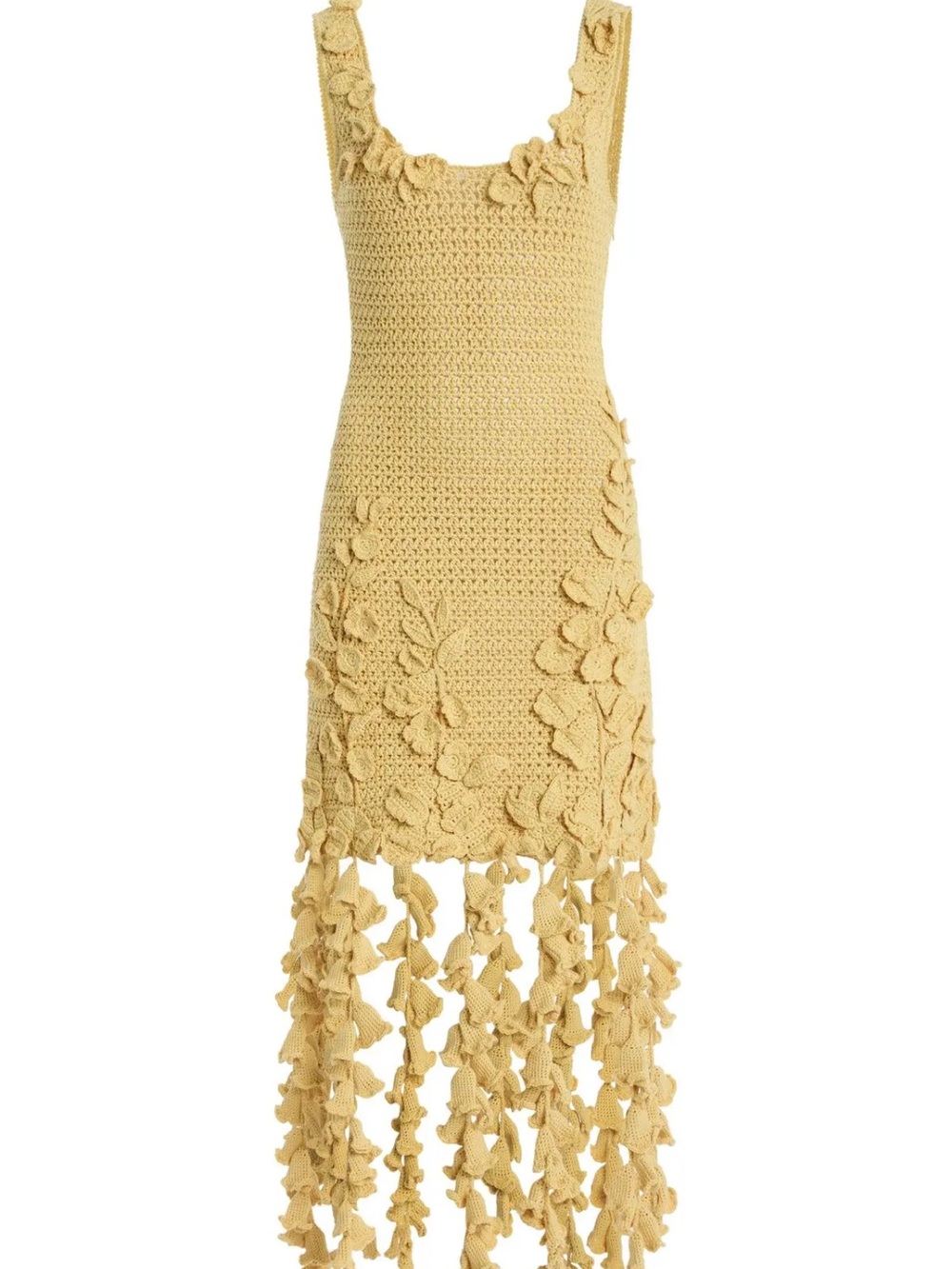 Oscar de la renta Handcrafted Yellow Crochet Floral Midi Dress